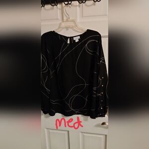 Liz Claiborne Black Top with White Abstract Pattern
